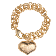 Load image into Gallery viewer, Matte Gold Double Circle Chain Bracelet &amp; Heart Charm