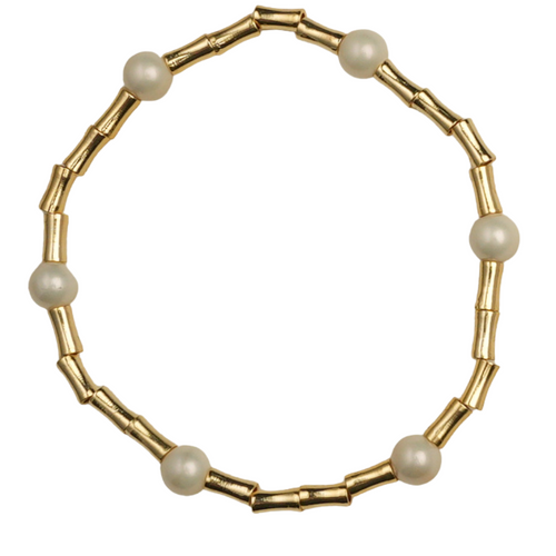 18K Gold Plated Bamboo & Shell Pearl Bracelet