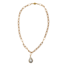 Load image into Gallery viewer, Matte Gold Paperclip Chain &amp; Baroque Pearl Necklace