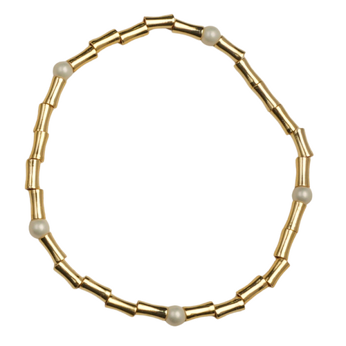 18K Gold Plated Bamboo & Shell Pearl Bracelet