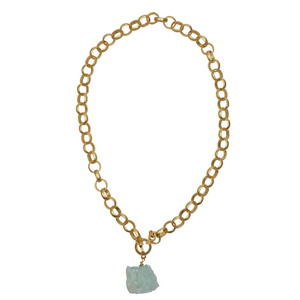 Matte Gold Circle Chain & Sea Glass