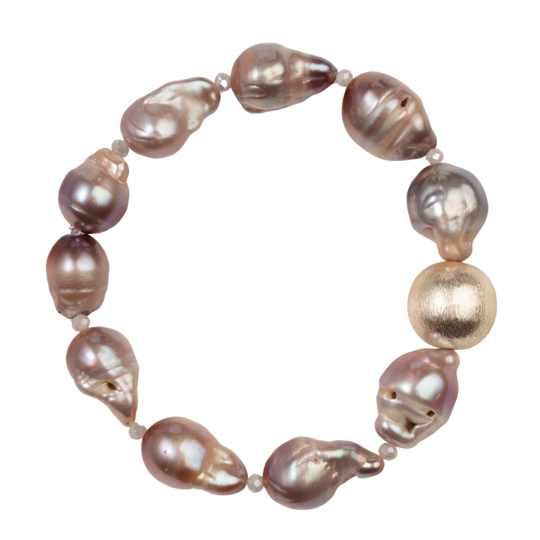 Cherry Pearl: Cherry Baroque Brushed Gold Ball Bracelet