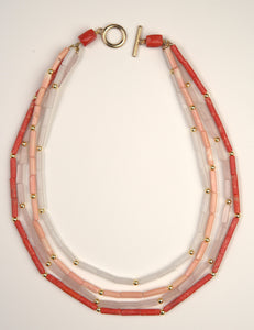 Coral Jasper, Rose Quartz, Snow Agate, Coral & 18k Gold Multi-Strand Necklace
