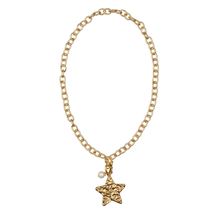 Load image into Gallery viewer, Hammered gold star, pearl, gold chain necklace