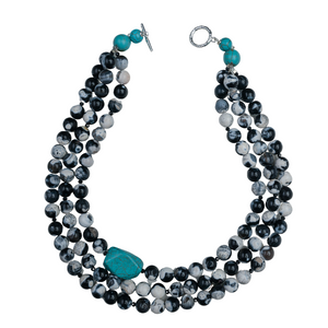 Black & White Agate & Turquoise Necklace