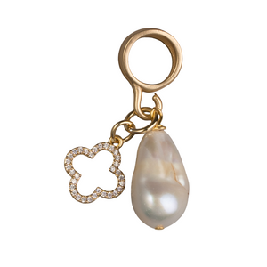 Scarf and Bail Collection - Baroque pearl and pave clover charm
