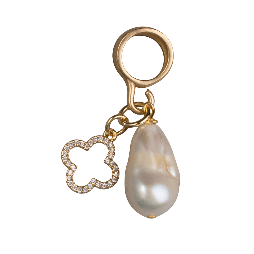 Scarf and Bail Collection - Baroque pearl and pave clover charm