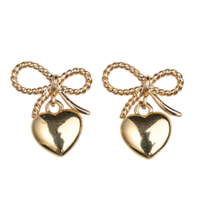 Load image into Gallery viewer, Gold Bow and Heart Earrings