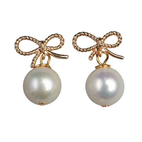 Gold Bow & Freshwater Pearl Earring