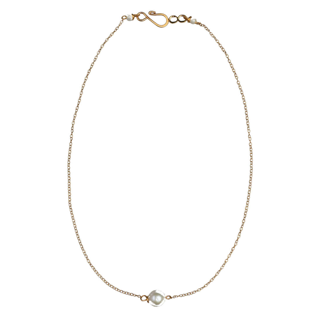 14K Gold Chain & Freshwater Pearl Necklace - 17