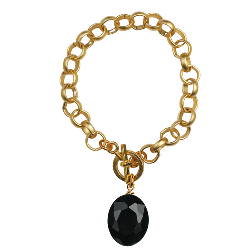 Matte Gold Circle Chain & Black Crystal Bracelet