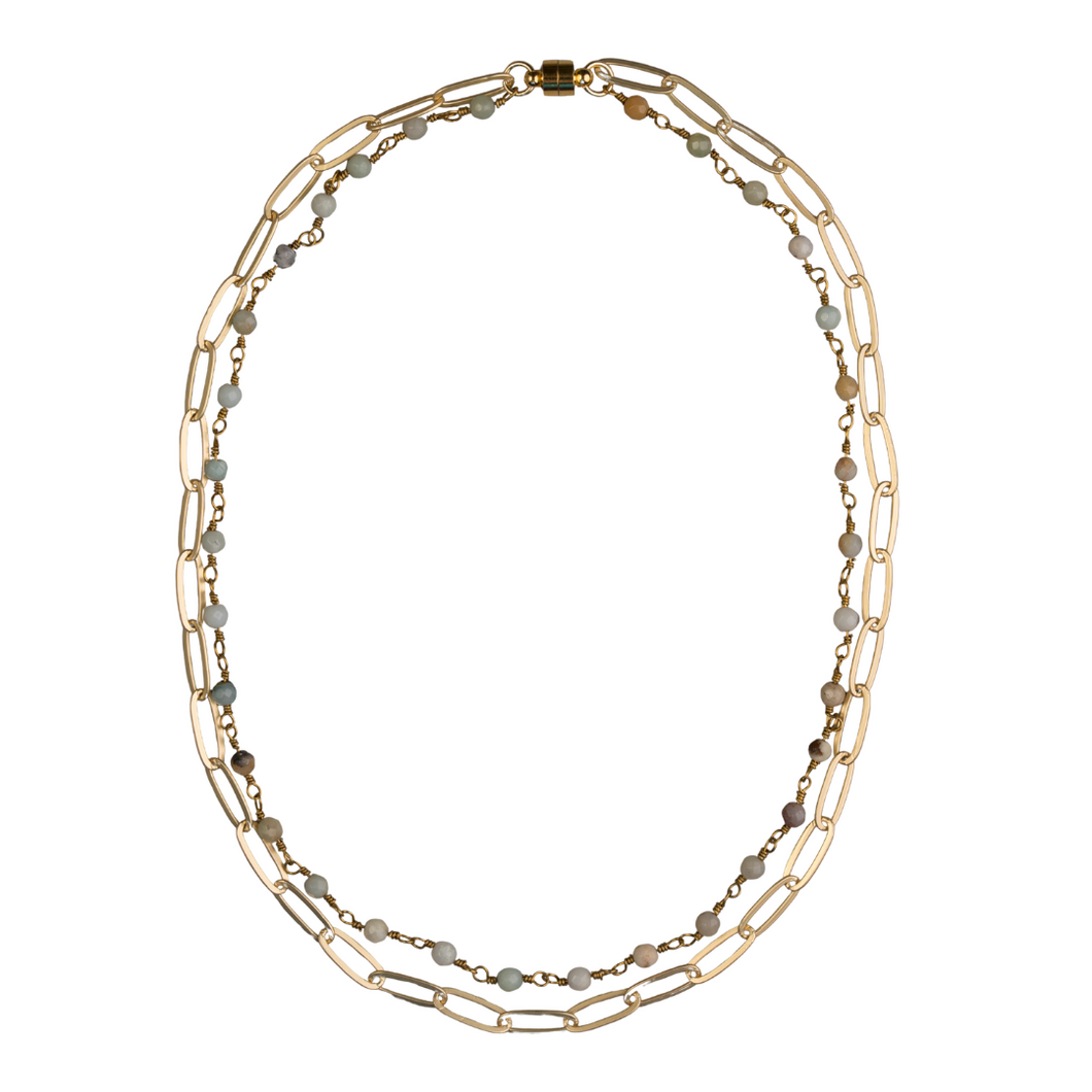 Matte Gold Paperclip Chain & Amazonite Chain Choker