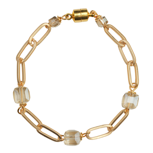 Matte Gold Paperclip Chain & Champagne Crystal Bracelet