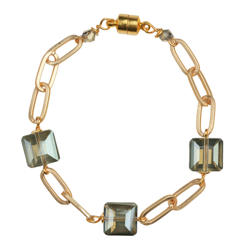 Matte Gold Paperclip Chain & Ombre Crystal Bracelet