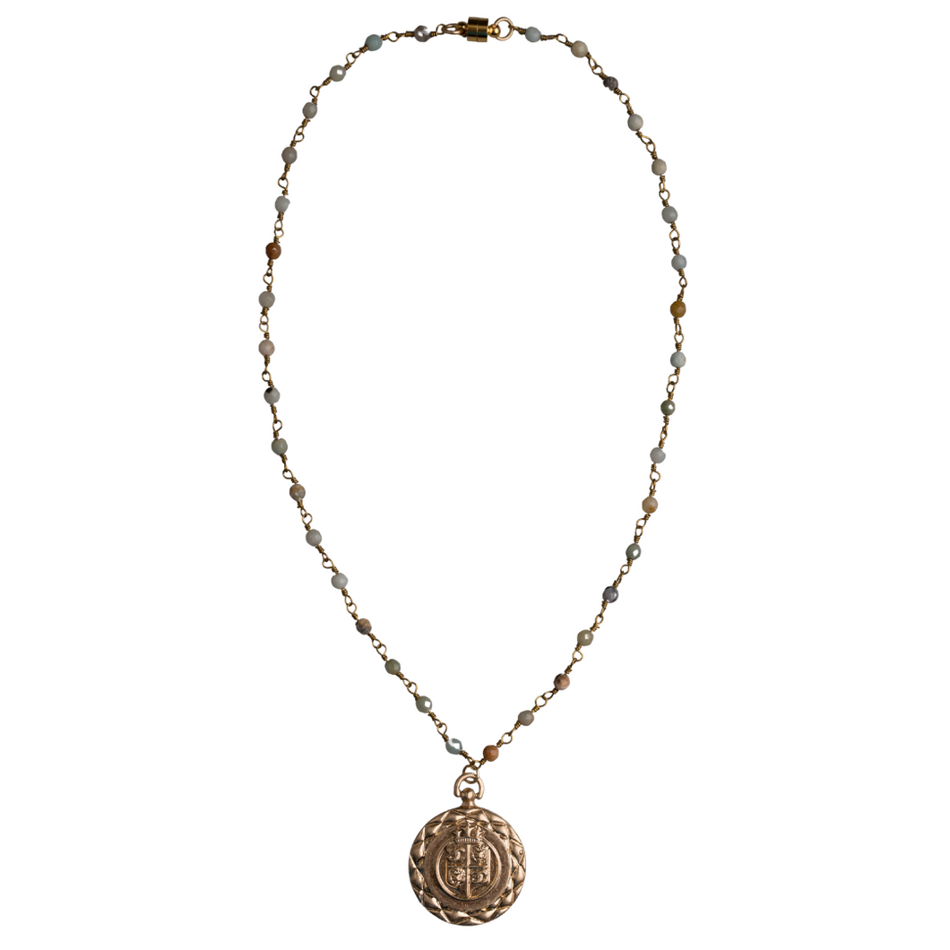 Amazonite Chain & Gold Plated Lion Coin Necklace
