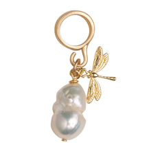Load image into Gallery viewer, Scarf Bail, Baroque Pearl &amp; Gold Dragonfly Charm