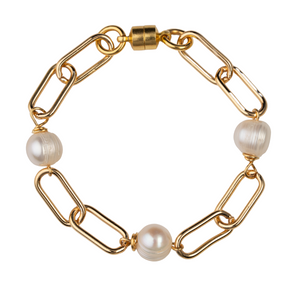 Gold Paperclip Chain Freshwater Pearl Bracelet