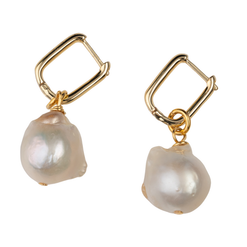 Gold Cuff & Baroque Pearl Earring on Gold