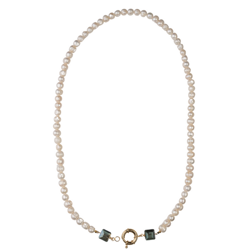 Freshwater Pearl, Ombre Crystal Necklace on Gold