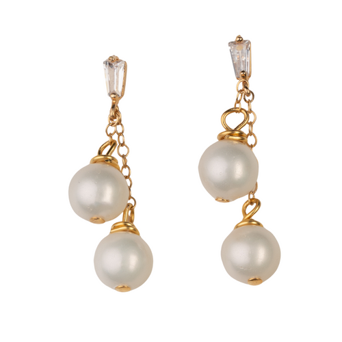 Freshwater Pearl, Crystal Earring on Gold