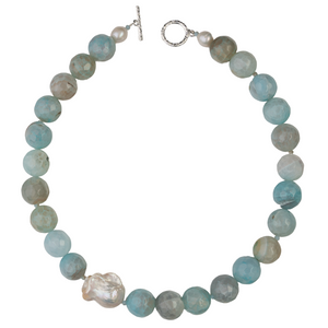 Ocean Agate, Baroque Pearl Necklace