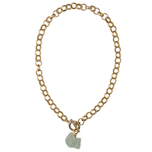 Matte Gold Circle Chain & Jade Necklace