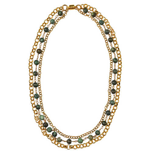 Gold Circle Chain & Green Turquoise Necklace