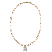 Load image into Gallery viewer, Matte Gold Paperclip Chain with Ice Blue Crystal