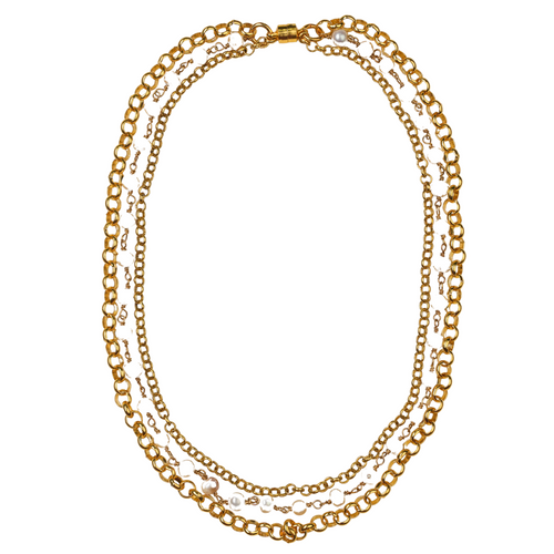 Gold Circle Chain & Freshwater Pearl Necklace