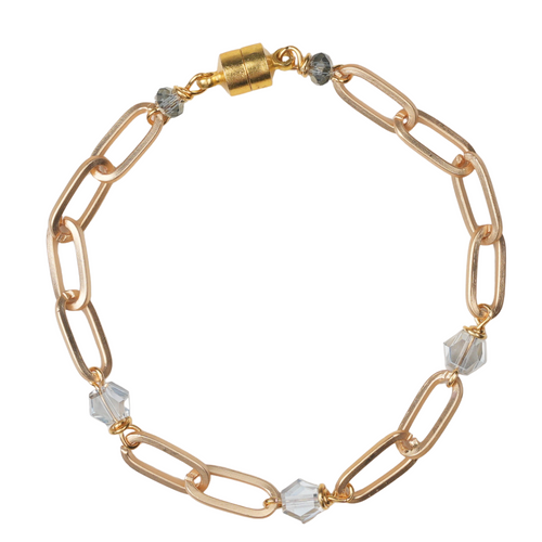 Matte Gold Paperclip Chain with Ice Blue Crystal Bracelet