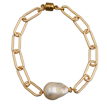 Load image into Gallery viewer, Matte Gold Paperclip Chain &amp; Baroque Pearl