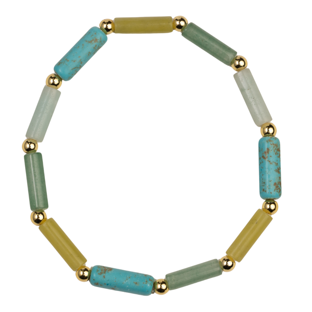 Turquoise, Aventurine, Amazonite, Jade & Gold Bracelet