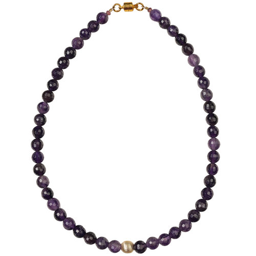 amethyst, gold brushed ball, choker