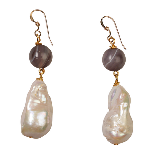 flower amethyst, baroque pearl earrings