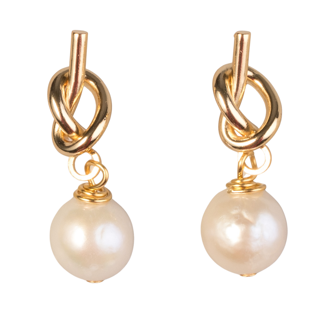 Gold Knot & Freshwater Pearl Earring