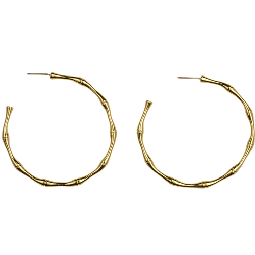 18K Plated Gold Large Bamboo Hoop Earring