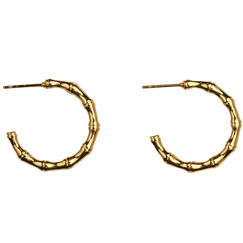 18K Plated Gold Small Bamboo Hoop Earring