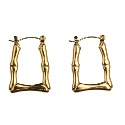 18K Plated Gold Square Bamboo Earring