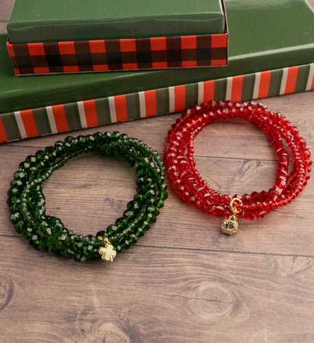 Green & Red set of 4 crystal mini bracelets