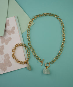Matte Gold Circle Chain & Jade Necklace