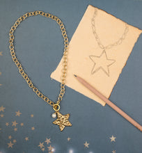 Load image into Gallery viewer, Hammered gold star, pearl, gold chain necklace