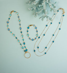 Blue Crystal & Gold Chain Necklace