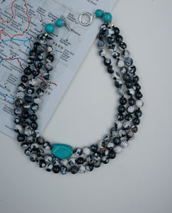 Black & White Agate & Turquoise Necklace