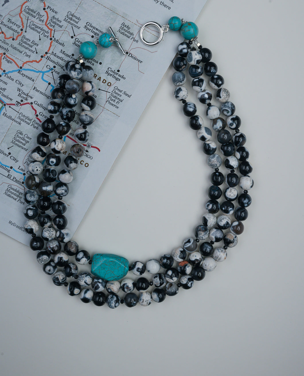 Black & White Agate & Turquoise Necklace