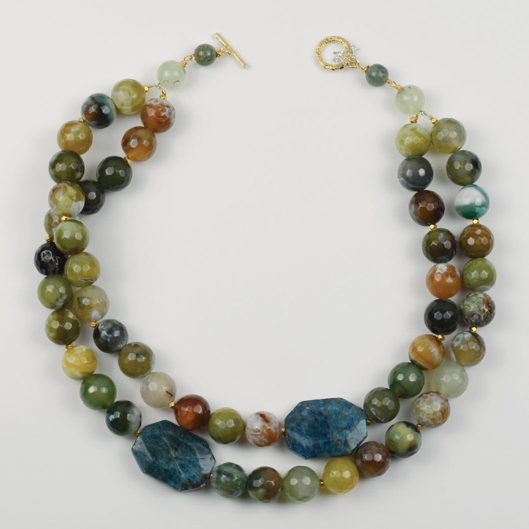Forest Agate and Apatite Necklace