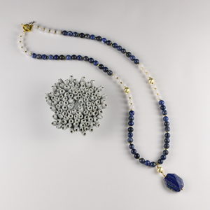 Beautiful sodalite in indigo with snow agate necklace