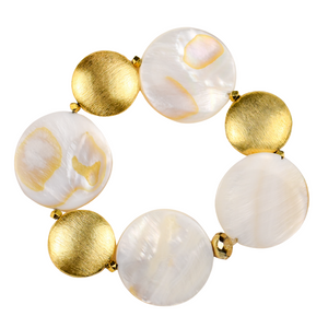 Mother of Pearl and Gold Disc Bracelet