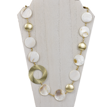 Load image into Gallery viewer, Mother of Pearl &amp; Gold Disc Necklace