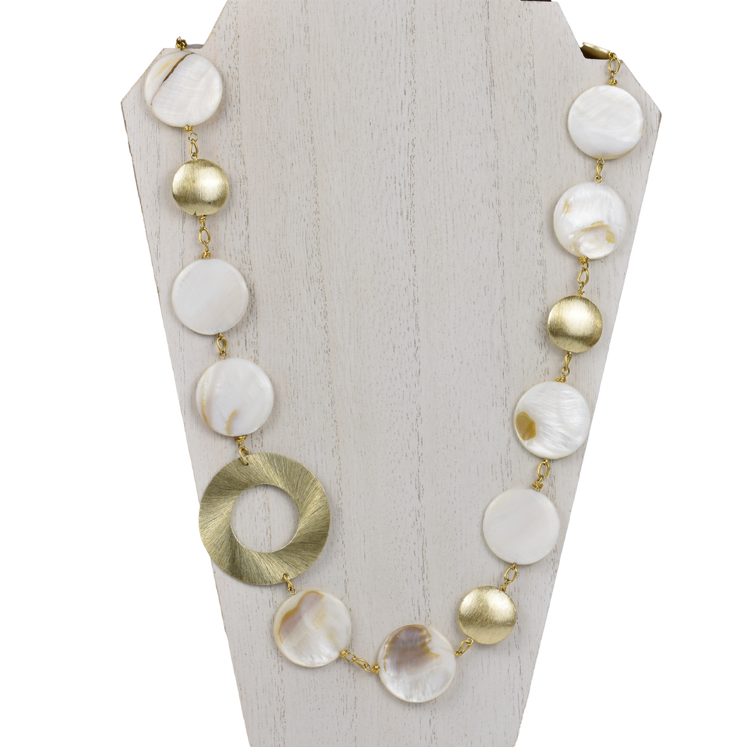 Mother of Pearl & Gold Disc Necklace