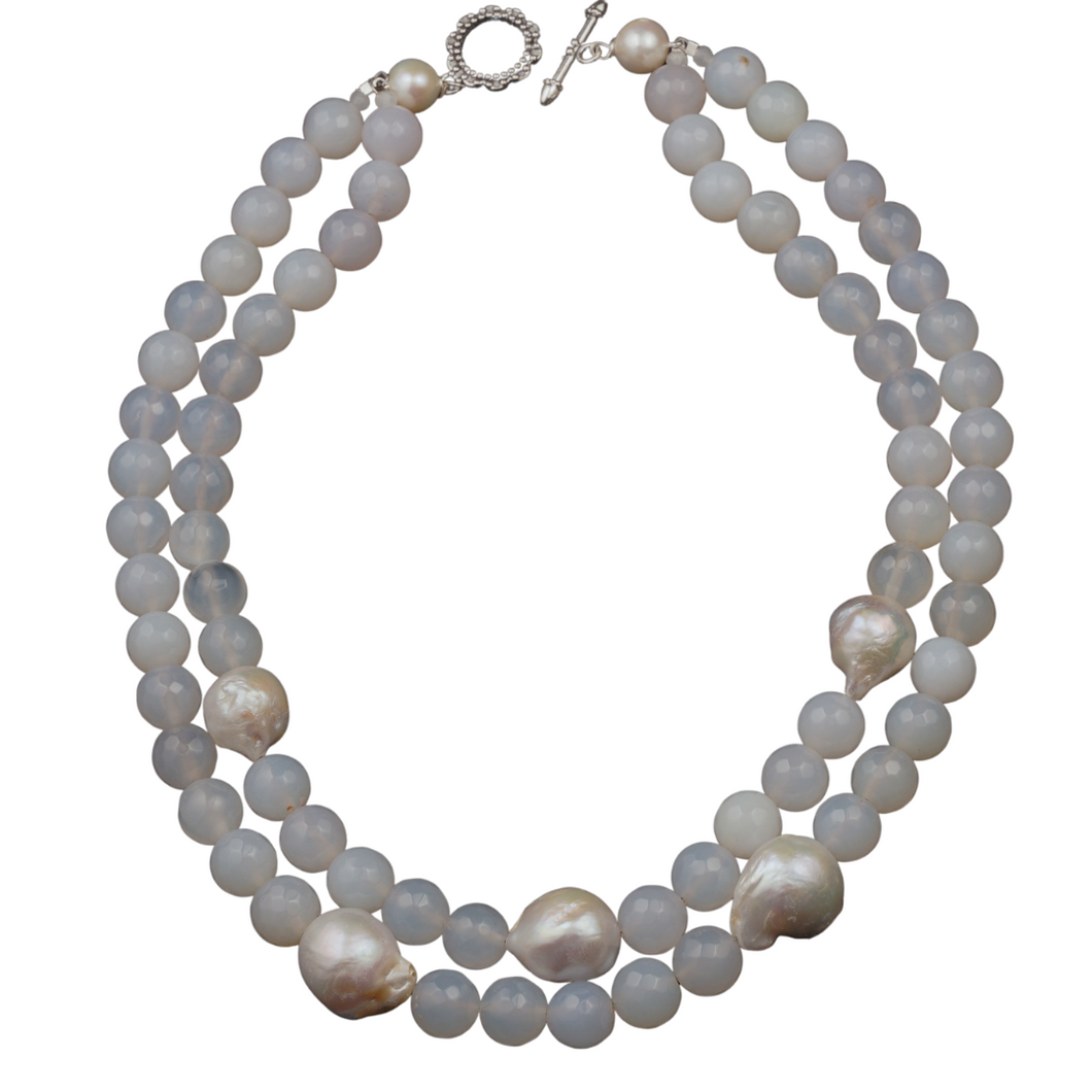 Snow Agate, Baroque Pearl Necklace